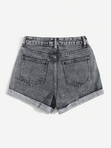 OODS  Shorts vaqueros de mujer para verano con bolsillos sesgados y rotos, con puños - Gris Oscuro - Ver 3