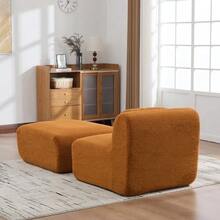 Modular Compression Sofa In Chenille Fabric, Filled With 30D High-Resilience Foam. Easy To Move And Featuring A Non-Slip Base, It Is Ideal For Living Rooms And Other Spaces. Ivory Color. - 亮橙色 - 查看 7