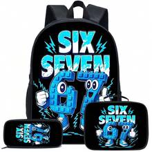 3PCS Backpack 16.5-Inch School Bookbag With Handbag And Pencil Case For Primary Elementary High School - Number 67 (blue) - View 9