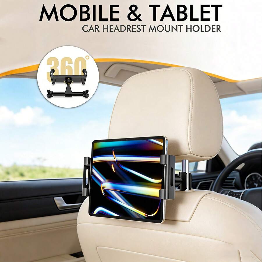 1pc 360° Rotatable Car Headrest Phone Tablet Holder, Adjustable Stretch Back Seat Mount Stand For 4-11 Inch Smartphone Universal Auto Rear Seat Entertainment Bracket - A - View 1