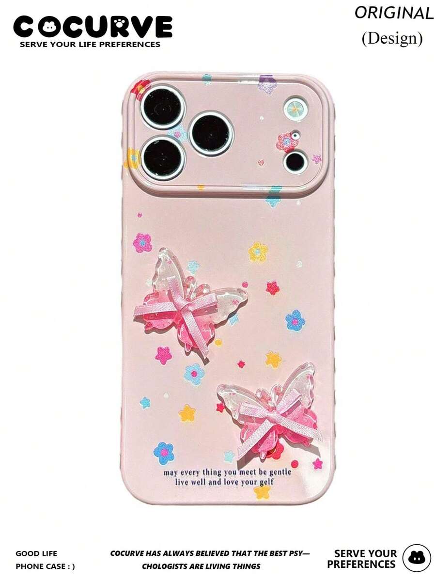 Cocurve Korean Style Bubble Case With 3D Floral And Butterfly Decoration, Compatible With IPhone - Multicolor - View 1