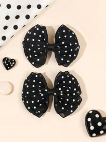 2pcs Polka Dots Black Hair Bows For Girls French Vintage Alligator Clips Sweet Girls Daily Hair Clips Adorable Daily Hairpins Teens Hair Accessories - Black - View 8