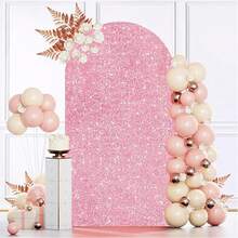 5ft/6ft/6.6ft/7.2ft Pink Backdrop Cover, Round Top Chiara Backdrop, For Wedding Birthday Party Photography Decoration (Arch Frame Not Included) - View 2