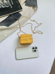 1 pieza Monedero Bandolera Cuadrado Mini de PU unicolor con Decoración de Remaches Metálicos y Relieve de Cocodrilo Retro Amarillo Verano Nuevo para Mujeres - Amarillo - Ver 3