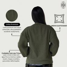 Blusa Trico Inverno Croche Suerte Blogueira - Verde Militar - Visão 4