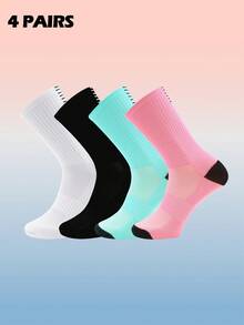 4 Pairs Crew Compression Cycling Socks For Men & Women, Suitable For Cycling, Running, Hiking Sport, Gym,Tennis, Golf, Working. - Multicolor - View 16