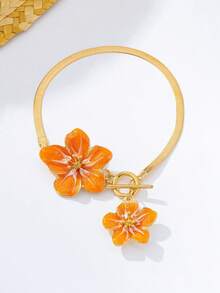 1pc Fashion White Spray Paint Flower Minimalist Elegant Personalized Women's Anklet Suitable For Vacation And Party - Orange Frangipani Latte Art - View 5