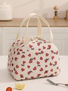 Pink Bow Corduroy Insulated Lunch Bag, Portable Insulated Bento Bag, Thickened Cute Student Lunch Fruit Bag Multifunctional Floral Pattern Lunch Bag | Women's Lunch Box | Campus & Travel Insulated Bag | Waterproof Insulated Lunch Bag | Unisex | Suitable For Picnic, School And As A Women's Gift | Camping Essential - Multicolor - View 8