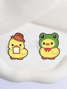 2pcs Ducky Enamel Pin Set, Top Hat Bread Duck & Frog Hat Duck Matching Brooch, Unique Accessories For Fashion Lovers, Perfect Gift Idea - Multicolor - View 5