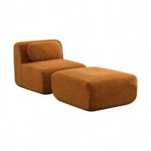 Modular Compression Sofa In Chenille Fabric, Filled With 30D High-Resilience Foam. Easy To Move And Featuring A Non-Slip Base, It Is Ideal For Living Rooms And Other Spaces. Ivory Color. - 亮橙色 - 查看 1
