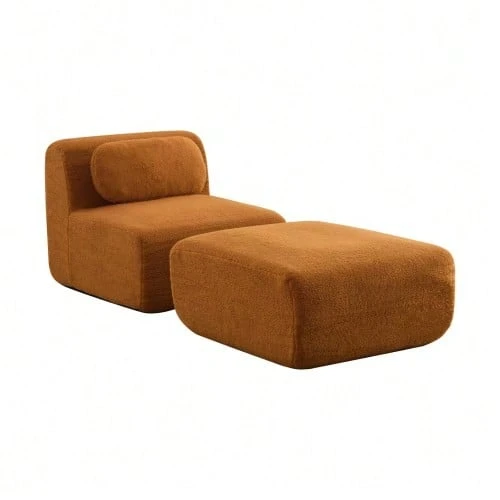 Modular Compression Sofa In Chenille Fabric, Filled With 30D High-Resilience Foam. Easy To Move And Featuring A Non-Slip Base, It Is Ideal For Living Rooms And Other Spaces. Ivory Color. - 亮橙色 - 查看 1