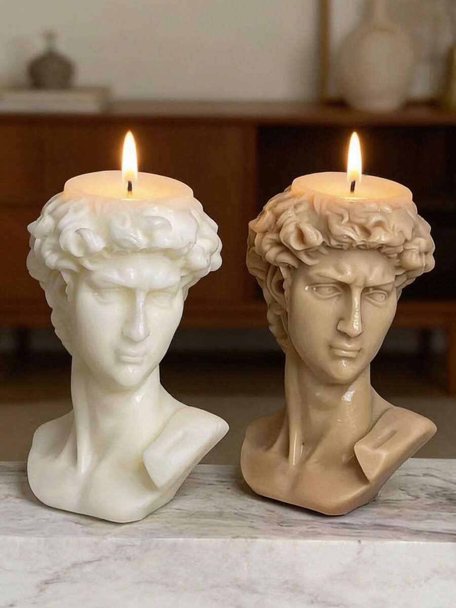 1 buc. matriță din silicon pentru lumânări în formă de bust David, textură clară, ușor de demolat, reutilizabilă, rezistentă la temperaturi înalte, formă clasică de sculptură europeană David, pentru DIY, decorațiuni de casă, cadou handmade, Halloween, Thanksgiving, Anul Nou - A - Vizualizare 1