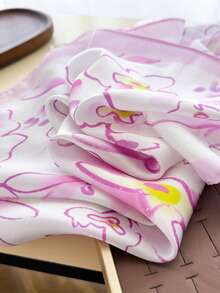 1pc Faux Silk Vintage Premium Floral Print Small Square Scarf Women's Bandana Fashion Versatile Belt Tie Wrap Decorative Silk Scarf Floating Neck Tie Hair Accessory Suitable For Daily Wear - Pink - View 3
