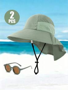 1 Set Baby Sun Protection Hat With Fashion Glasses, Breathable Quick-Dry Beach Daily Sun Hat - Bucket Hat + Glasses - View 10