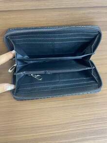 Fashionable V-Shaped Embroidery Thread Shoulder Bag With Chain Decor, Small Square Crossbody Bag For Women - Black - View 7