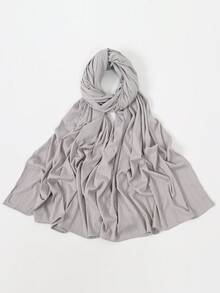 1pc Premium Knitted Ribbed Hijab Scarf For Women, Striped & Solid Color Headwear, Soft Breathable Shawl For Daily Dress - Plain-colored, Smooth-surfaced, Threaded Long Towel - View 17