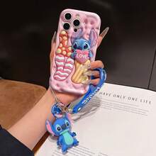 Disney Lilo And Stitch Phone Case : 3D Fluffy Pattern Border Protector Phone Soft Phone Case With A Free Cute Stitch Bracelet Chain Lanyard, Stitch, Lilo, Angel, For Apple 17 Promax 17 Pro 16 15 14 13 12 11 Pro Max XS Max X XR Soft Cover Summer Phone Case - White - View 1