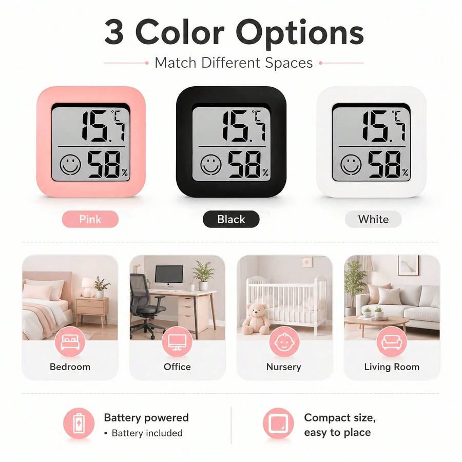 1pc/2pcs Mini Indoor Thermometer & Hygrometer, LCD Digital Temperature & Humidity Monitor, Suitable For Bedroom, Office, Greenhouse And Home Room Temperature & Humidity Monitoring, Battery Included