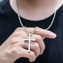 1PC Gold & Silver Polished Cross Necklace, Summer Long-Wear Sweat-Resistant Non-Fading Hypoallergenic, Effective Neckline Enhancement For Slimmer Face, Suitable For Beach Vacation / Street Style / Commute Business All-Scenario, Father's Day, Birthday, Graduation Season Gift Choice For Men & Women Couples - Multicolor - View 8
