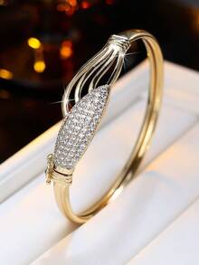 1pc Hollow Streamlined Fish Tail Zirconia Inlaid Bracelet, Light Luxury Influencer Style Versatile Bangle, Commuter Elegant Exquisite Jewelry - Bracelet - View 1