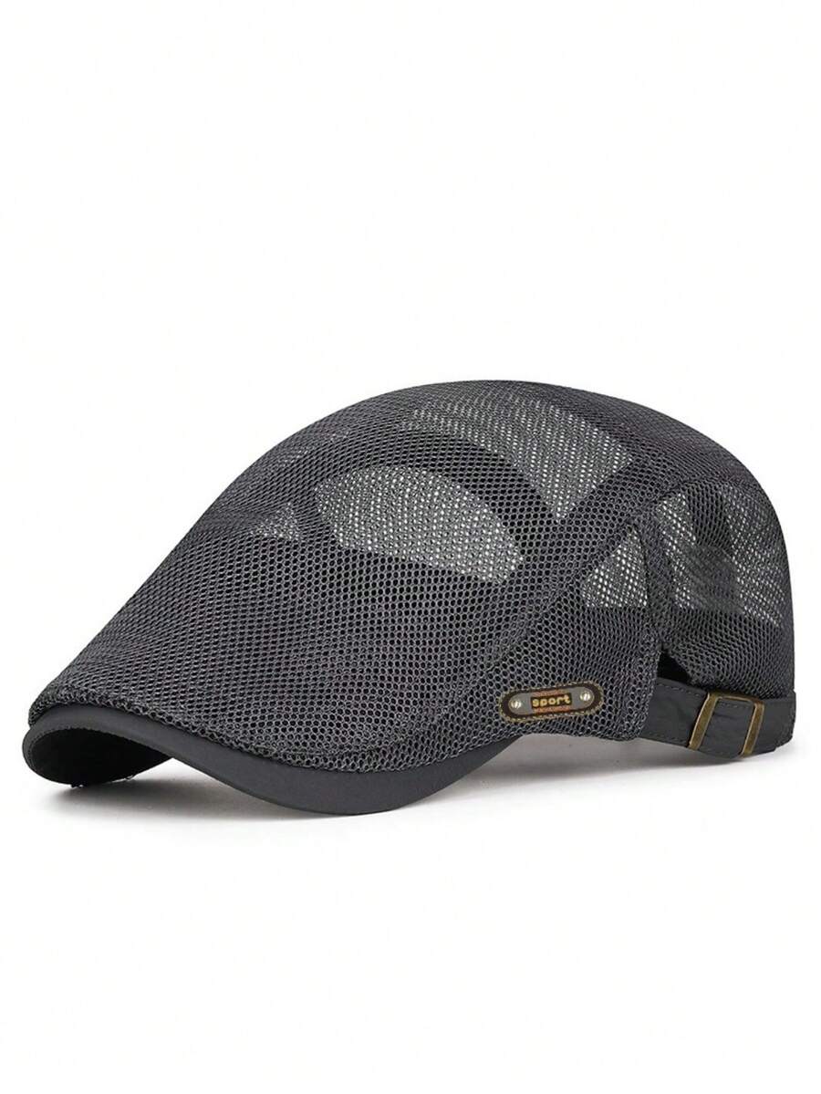 Boina casual de verano unisex de corte ajustado, gorra de repartidor de noticias de malla completa transpirable, sombrero de sol vintage británico - Multicolor - Ver 1