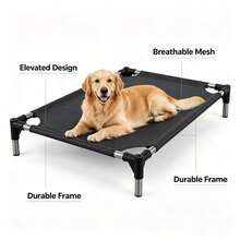 Cooling Elevated Dog Bed, Stainless Steel Pet Cot, Breathable Oxford Fabric, Removable Washable Scratch And Bite Resistant, Indoor Outdoor Camping Universal, Suitable For Large Medium Small Dogs - Black - View 6