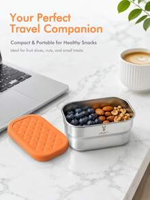 Meoky 3pcs 8oz Stainless Steel Snack Containers With Silicone Lids, Leak-Proof Small Food Storage Boxes, Reusable Metal Lunch Boxes For Snacks, Meal Prep, Travel & Picnic - Orange*3-piece Set - View 4