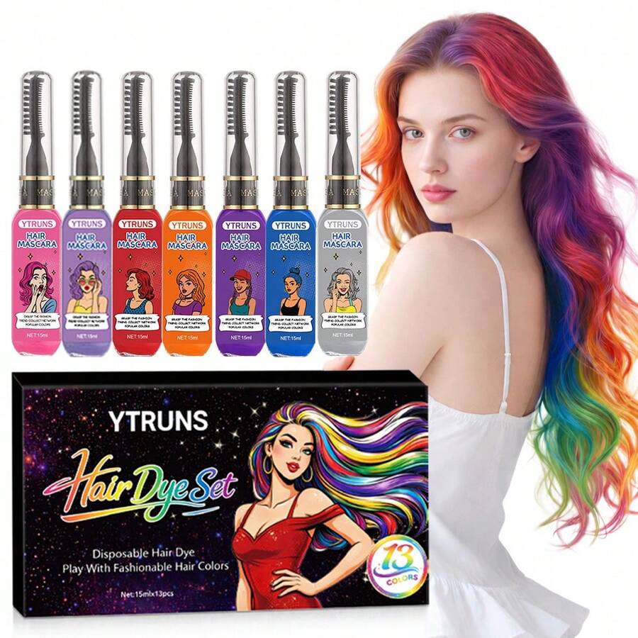 13 Colors Disposable Hair Dye Set, Temporary Hair Color Cream With Comb Applicator, Washable Hair Coloring Stick For Styling
