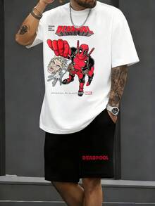 Marvel Deadpool Vs Silverfox Men's Short Sets Cotton T-Shirt And Shorts Set Streetwear Casual Clothes For Men Summer Gifts For Men - 白色 - 查看 2