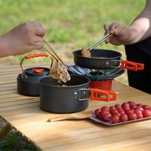 2-3 Person Portable Camping Cookware Set, Nesting Outdoor Cooking Kit With Pot, Kettle And Plates, Lightweight Compact Camping Gear For Hiking, Picnic, Backpacking And Outdoor Survival - Black - View 3