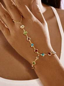6pcs Y2K Personalized Fashion Colorful Heart Rhinestone Chain Colorful Seed Bead CCB Beaded Finger Bracelet Set, Suitable For Party, Gathering, Daily Wear, Surprise Gift For Friends And Girlfriend (Colorful Seed Bead Colors Randomly Arranged, Heart Rhinestone Colors Randomly Arranged) - Multicolor - View 3