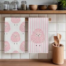 2PCS Macaron Pink Sheep Striped Pattern Printed 40*60cm Modern Minimalist Style Rectangular Microfiber Kitchen Towels, Dishcloths, Tablecloths, Hand Towels, Kitchen Decor, Home Decor, Housewarming Gift For Neighbors, Perfect For Kitchen And Bathroom Use, Suitable For Housewives And Family Gathering Gifts, , Home Essential - Pink - View 1