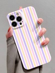 1pc Minimalist Personalized Colorful Striped Pattern Precise Cutouts Glossy Film Full Coverage Hard Phone Case Compatible With IPhone 11/12/13/14/15/16 Pro Max - Multicolor - View 1