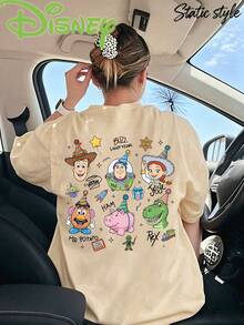 Women's Casual T-Shirt, Disney Toy Story 5 Main Character Large Portrait T-Shirt, Suitable For Everyday Casual Wear, Versatile T-Shirt - Apricot - View 3