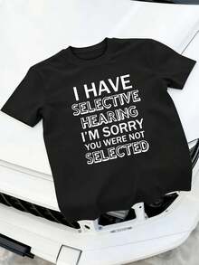 M En's Funny Black Graphic T-Shirt, Casual, Premium Cotton, Street Hip Hop Style, Comfortable, Durable, Unique Graphic Pri Nt - 黑色 - 查看 2
