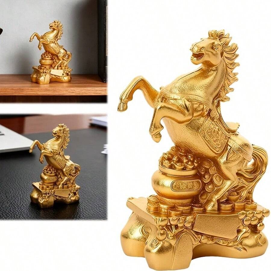 1pc Golden Horse Figurine, "Success On Horseback" Decorative Ornament, Auspicious Home And Office Decor, Suitable For Various Holiday Gifts - Horse - View 1