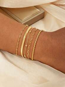 5pcs/Set Elegant Adjustable Gold Bracelets, 304 Stainless Steel Minimalist Bangles, Suitable For Women's Daily Wear - Gold - View 2