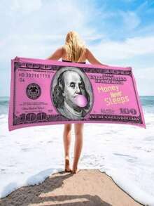 1pc Dollar Pattern Printed Soft Beach Towel, Suitable For Swimming, Camping And Vacation, Ideal For Yoga, Diving And Travel - Multicolor - View 4