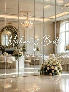 Customized Wedding Mirror Stickers,Personalized Heart-Shaped Wedding Custom Simple Font Name And Date Vinyl Wall Decal, Celebration Party Wall Sticker, Suitable For Shower Room, Party, Events, Personalized Welcome Sign, Decorative Mirror Stickers - Multicolor 7 - View 6