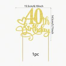 1pc Gold Glitter Birthday Cake Topper For Milestone Anniversary Party Decorations, Sparkly Cake Picks For 20th 21th 30th 40th 50th 60th 70th 80th Birthday Celebration - Classic Heart Birthday - View 25