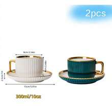 Vintage Kaffeetassen- und Untertassen-Set (2 Stü), europäische Keramiktasse mit Teller, Büro-Nachmittagstee-Latte-Tasse, elegantes Tafelgeschirr für den Wohnbereich - Standard - Übersicht 11