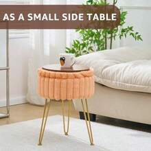 Wimarsbon - Taburete otomano de almacenamiento redondo moderno con patas de metal tapicería de piel sintética reposapiés acolchado para asientos adicionales pequeño reposapiés de mesa lateral - Naranja - Ver 5