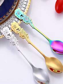 1pc/5pcs/8pcs Stainless Steel Mirror Coffee Spoon Elegant Rose Design Teaspoon Dishwasher Suitable For Home / Cafe / Restaurant Wedding Favor Choice 12.8cm/5.0in - Gold and Silver - View 2