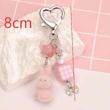 1pc Unisex Cartoon Flocked Bunny Keychain Cute Heart Mushroom Pendant Accessory Bag Charm - Multicolor - View 3