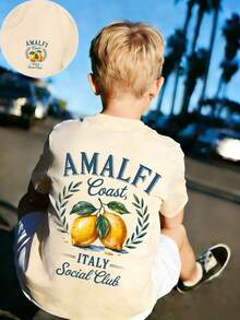 Teen Boy Casual Fun Print Crew Neck Short Sleeve Pullover T-Shirt Summer Top - Apricot - View 1