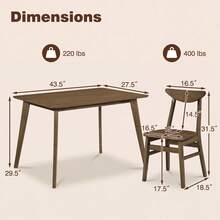 5PCS Solid Wood Dining Table Set Mid Century Kitchen Table & Chairs Set For 4 - Walnut - View 2