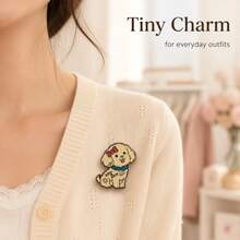 Sweet Smiling Teddy Puppy Enamel Pin, Adorable Letter Print Cartoon Pet Brooch, Teens Denim Backpack Decor Accessory Gift - Multicolor - View 4