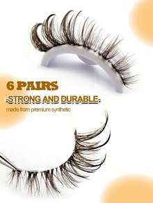 6 pares de pestañas postizas de aspecto húmedo marrón, banda transparente, esponjosas reutilizables, extensibles, para maquillaje dramático rizado y ligero, herramientas de maquillaje - Negro - Ver 3