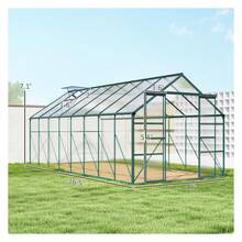16x8ft Greenhouse Aluminum Walk-In Garden- Polycarbonate Panels, Adjustable Vent, Rain Gutter, Sliding Door - Winter Plant Protection - Multicolor - View 2