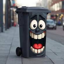 1pc Trash Can Sticker Big Eyes Grinning Mouth Funny Face Theme Design Matte Surface Sticker Suitable For Indoor And Outdoor Decoration Of Trash Cans, Walls, Very Suitable For Modern Home Decor - A - View 1